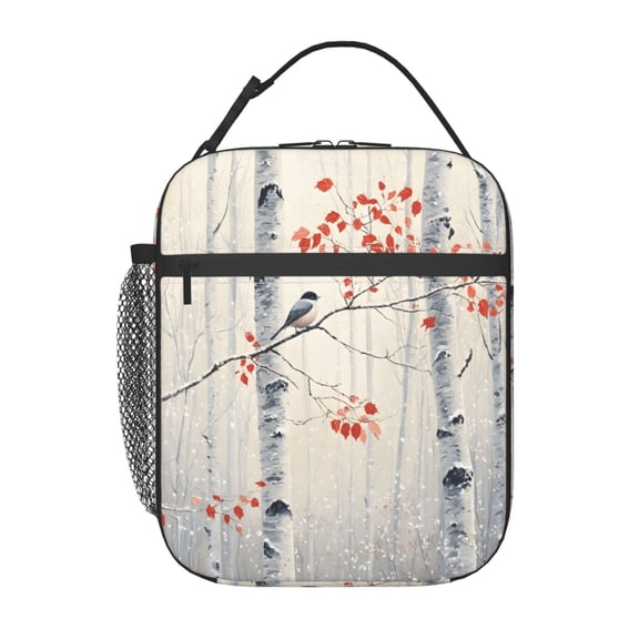 Insulated Lunch Bag For Women Men, Portable Thermal Lunch Box With Strap, Leakproof Cooler Tote For Work School Picnic Birch Tree Branch Bird