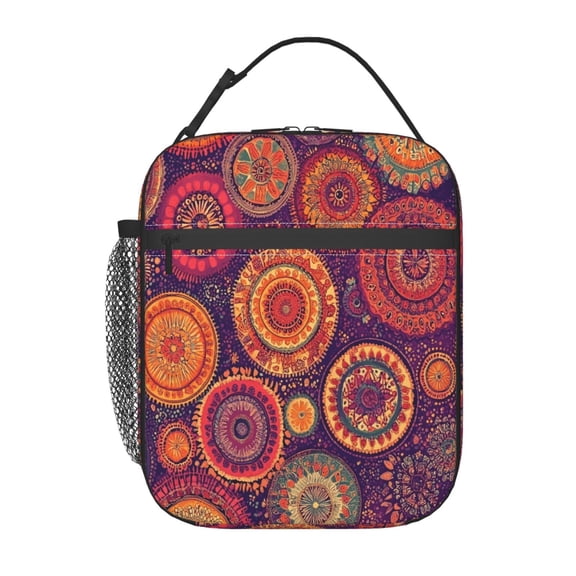 Insulated Lunch Bag For Women Men, Portable Thermal Lunch Box With Strap, Leakproof Cooler Tote For Work School Picnic Boho Indian Mandala Pattern