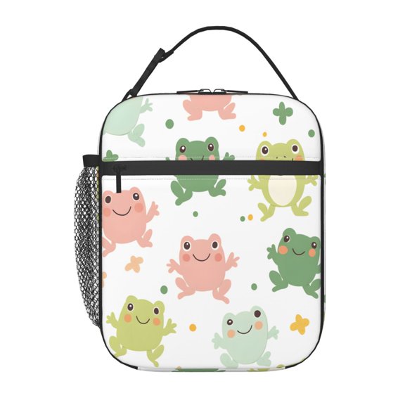Insulated Lunch Bag For Women Men, Portable Thermal Lunch Box With Strap, Leakproof Cooler Tote For Work School Picnic Colorful Cute Frog Pattern