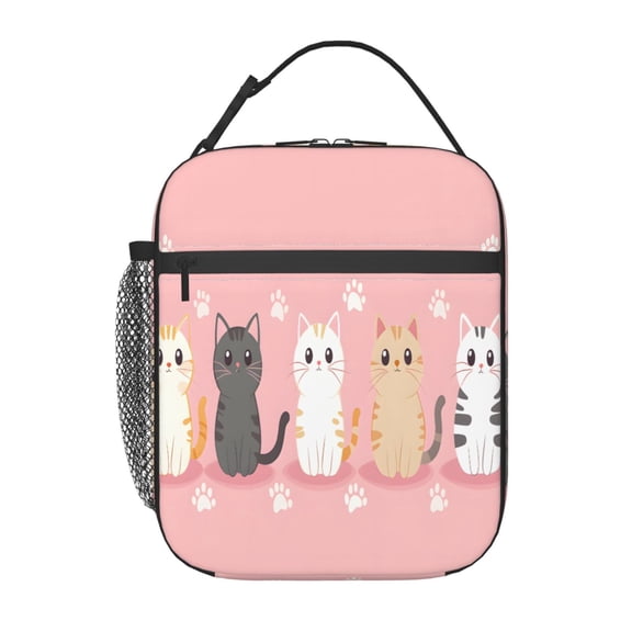 Insulated Lunch Bag For Women Men, Portable Thermal Lunch Box With Strap, Leakproof Cooler Tote For Work School Picnic Cute Cats Kittens Paw Print