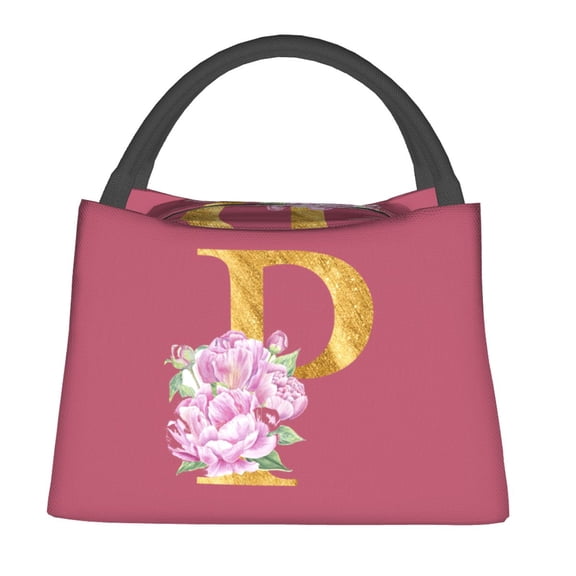 Insulated Lunch Bag Gold Initials Letter Print Casual Lunch Bento Box For Women Travel Portable Cooler Bag Thermal Lunch Bags