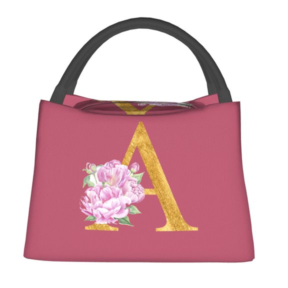 Insulated Lunch Bag Gold Initials Letter Print Casual Lunch Bento Box For Women Travel Portable Cooler Bag Thermal Lunch Bags