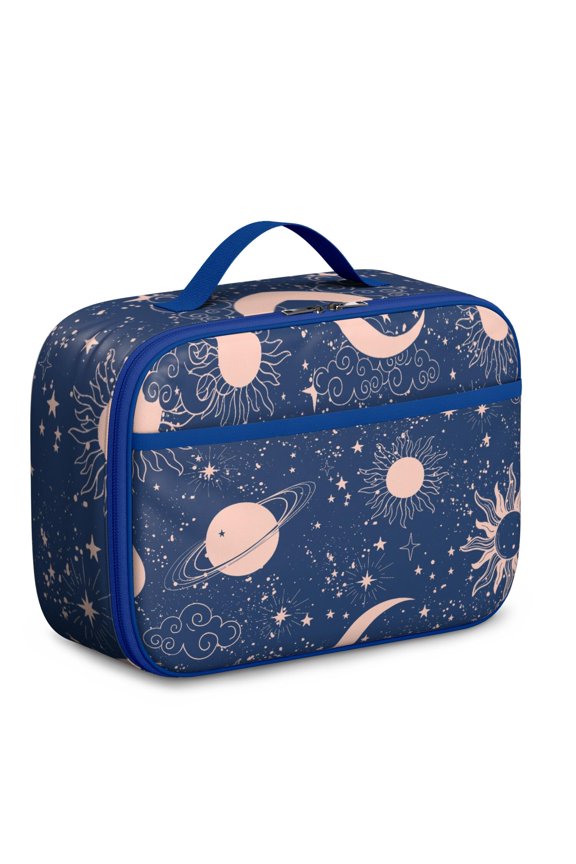 Insulated Lunch Bag – Gothic Celestial Sun Moon Astrology Print Starry Night Cosmic Aesthetic Mystical Witchy Spiritual Golden Lunch Tote for Preschool and Elementary