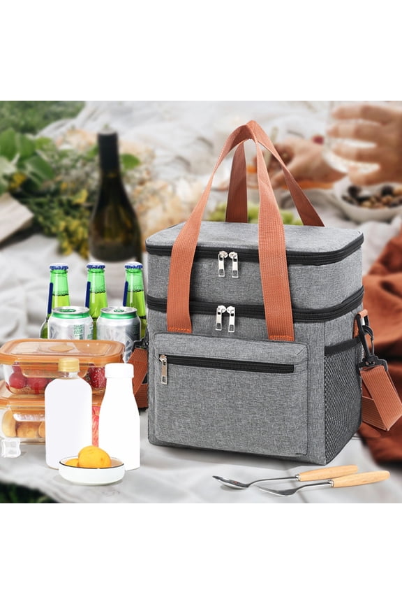Insulated Lunch Bag, Large Capacity Cooler Bag with Double Compartment, 12L 3-Layer Thermal Tote for Office, Picnic, Travel, Camping, and Outdoor Activities