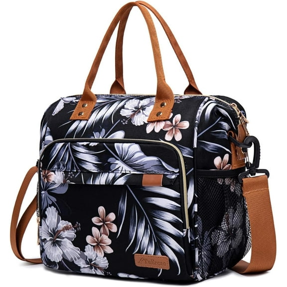 TuErCao Hibiscus Reusable Lunch Bag for Women - Adult Insulated Lunch Tote Bag Women for Work Beach Travel Picnic Office