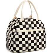 Corduroy Lunch Box for Women , Insulated Lunch bag Cute Cooler Tote for Work Picnic Travel, Black Checkered