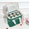 thumbnail image 1 of Insulated Lunch Bag for Picnic & Car | Thick Cloth Cooler Tote with Detachable Strap, Double Zipper | Green/Navy/Yellow | 9x9x6in | Waterproof, Large Capacity, Keeps Food Hot or Cold, 1 of 9