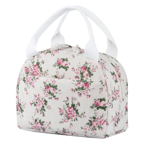 Insulated Lunch Bag, Reusable Large Capacity Cooler Bag with Leakproof Design, Cute Corduroy Lunch Box for Work Travel Picnic and Daily Commute