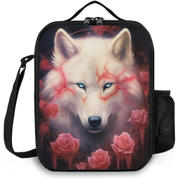 Insulated Lunch Bag, Reusable Portable Lunch Box With Shoulder Strap, Wolf Lunch Bag, Funny Cute Bento Lunchbox Cooler Thermal Meal Tote Kit