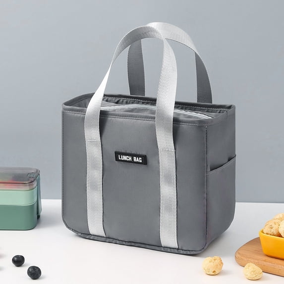 Insulated Lunch Bag,Reusable Thermal Tote with Front Pocket,Leakproof Design & Soft Padded Handles,For Work School Picnic,1PC,Gray