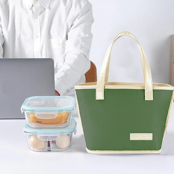 Insulated Lunch Bag Reusable Tote | High-Capacity Leakproof Cooler with Aluminum Foil Lining | Portable Lightweight Polyester | 9.05x7.87x5.51 in | Green Yellow Brown | For Work Office Travel