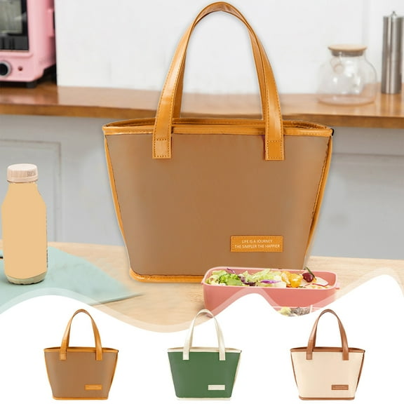 Insulated Lunch Bag Reusable Tote | High-Capacity Leakproof Cooler with Aluminum Foil Lining | Portable Lightweight Polyester | 9.05x7.87x5.51 in | Green Yellow Brown | For Work Office Travel