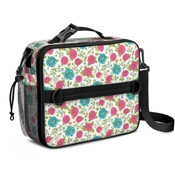Insulated Lunch Bag Teen,Pioneer Flower Floral Print Pattern Toddler Lunch Bag Lunch Box,Bento School Lunch Bag with Adjustable Shoulder Strap and Bottle Holder