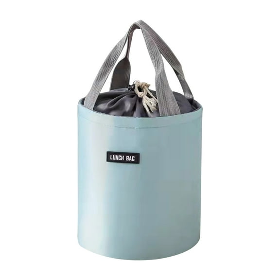 Insulated Lunch Bag Thermal Food Carrier Large Cylinder Thermal Lunch Bag Foil Insulated Round Food Carrier Pouch with Front Pocket for Work Commuting Campus Picnic Travel Light Blue