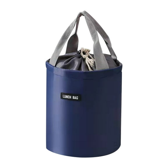 Insulated Lunch Bag Thermal Food Carrier Large Cylinder Thermal Lunch Bag Foil Insulated Round Food Carrier Pouch with Front Pocket for Work Commuting Campus Picnic Travel Navy
