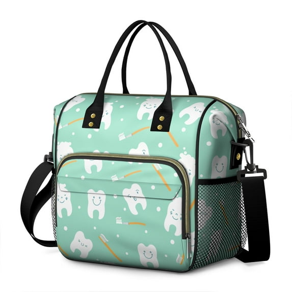 Insulated Lunch Bag with Tooth & Dentist Design – Leakproof Reusable Lunch Tote for Adults Dual Compartment Waterproof Cooler Bag with Adjustable Strap for Work Dental Office