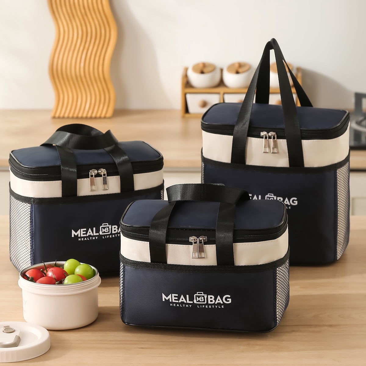 Insulated Lunch Bag Waterproof Oxford with Mesh Pocket for Office School