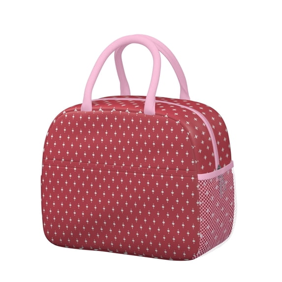 Insulated Lunch Bag for Women, Floral Print Oxford Fabric Lunch Box, Leakproof Thermal Cooler Tote for Work, School & Picnic, Christmas Vintage Grid Print