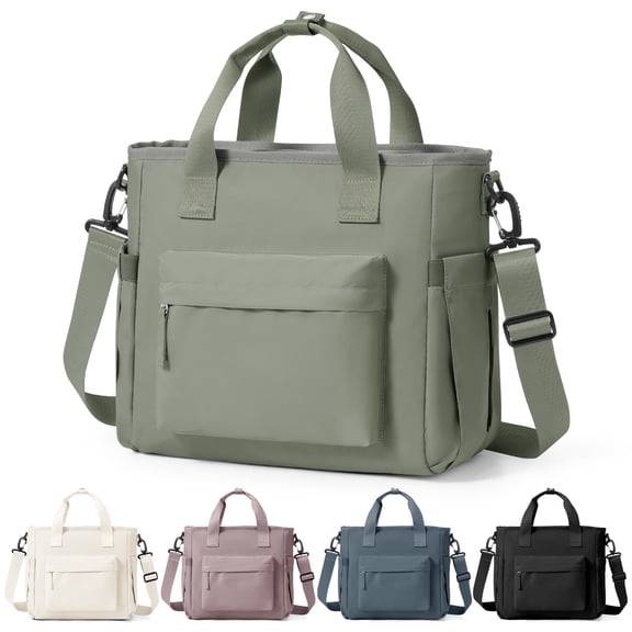 SYCNB Large Insulated Lunch Tote Bag with Shoulder Strap - Adult Lunch Box for Women Men, Work Lunch Bag with Water Bottle Holder, Grey Green