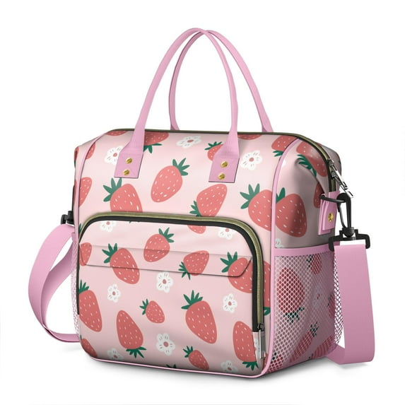 Insulated Lunch Bag Women, Leakproof Large Lunch Box, Reusable Lunch Cooler Bag with Adjustable Strap, Lunch Tote Bag for Work Women,Strawberry Pattern Lunch Tote Bags Gifts for Woman, Mom
