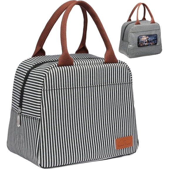 Insulated Lunch Bag Women - Lunch Bag for Women Men Lunch Box Leakproof Thermal Cooler Sack Handbags Case High Capacity for Work and Picnic (Black White Stripe)