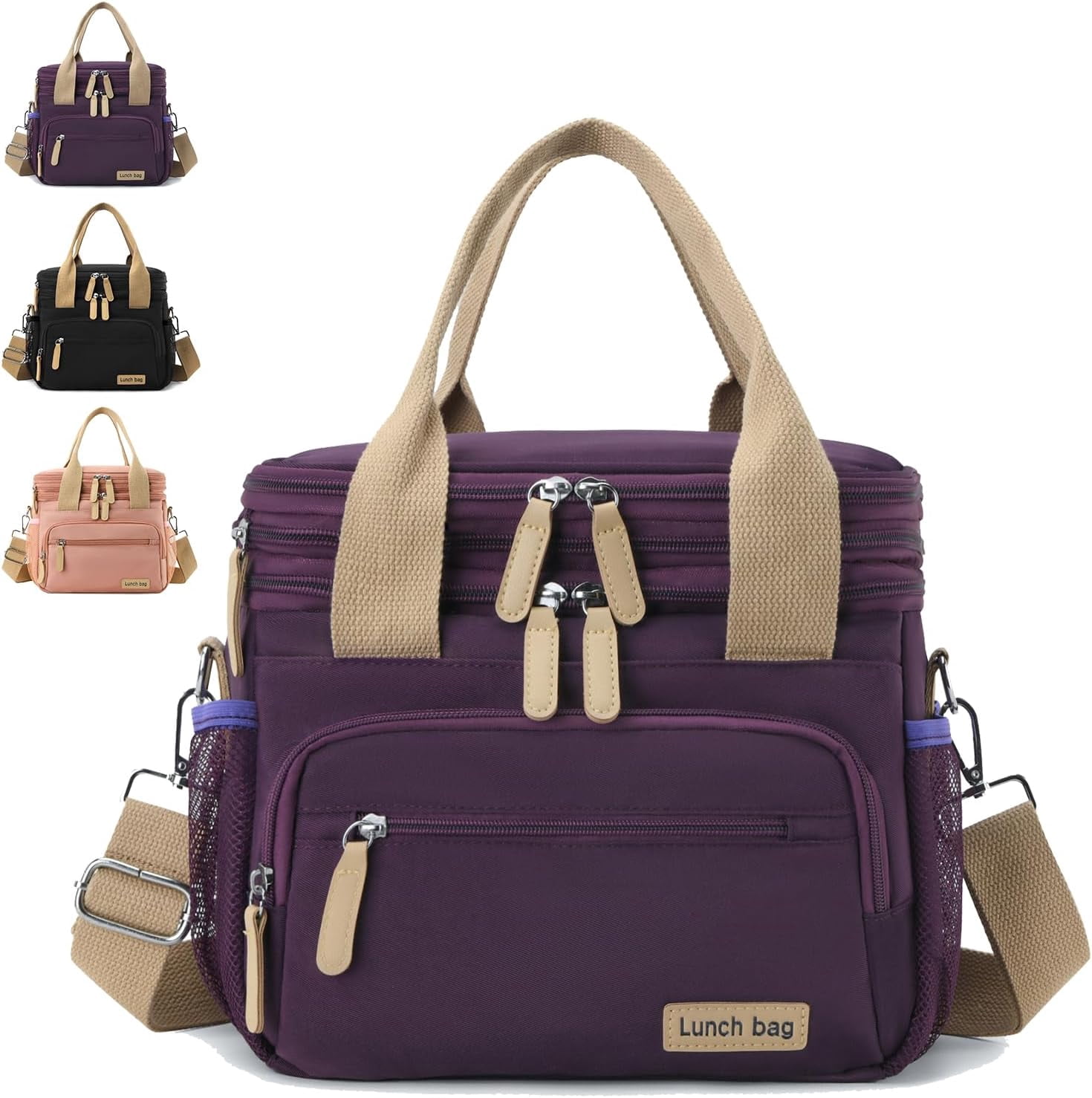 Insulated Lunch Bag for Women/Men 16L Lunch Bag, Expandable Cooler Bag, Reusable Adult Lunch Box, Leak Proof Lunch Tote with Adjustable Shoulder Strap, Suitable for Work, Travel (Purple)