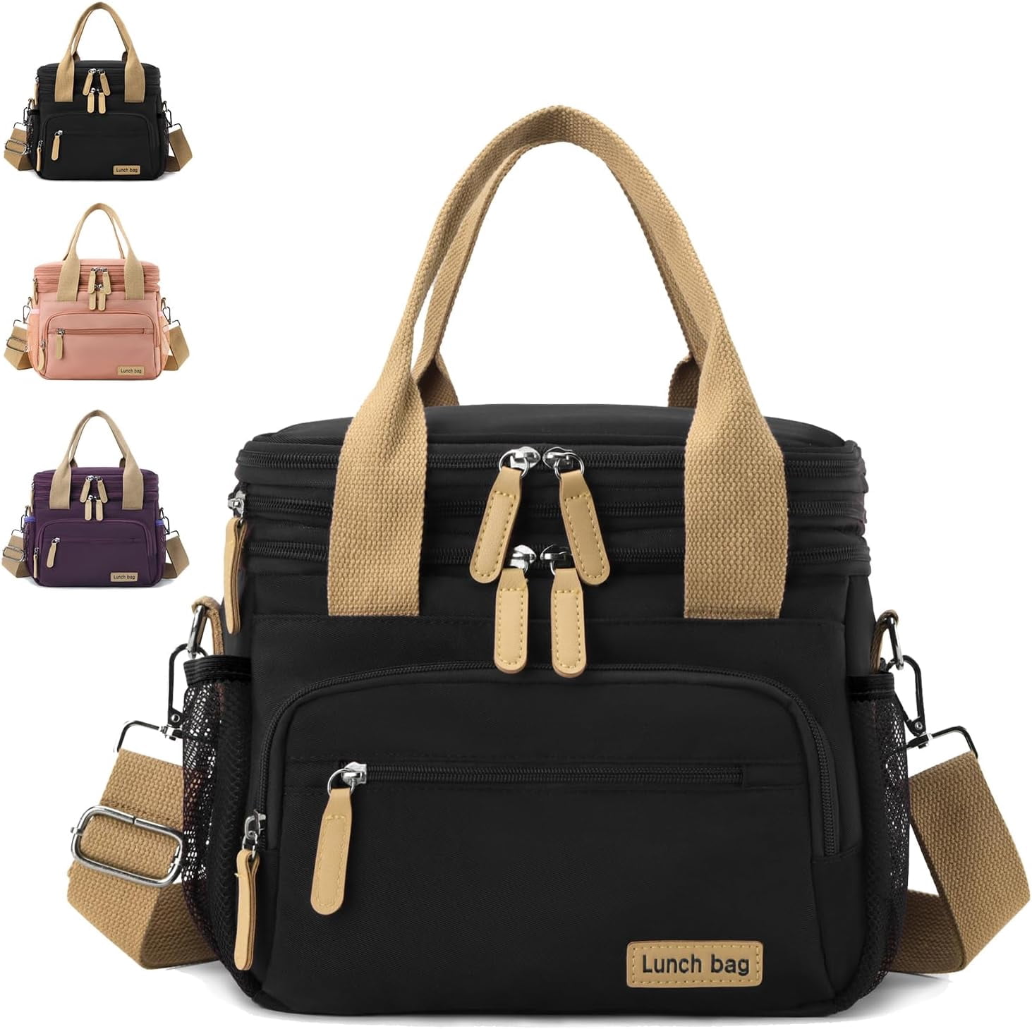 Insulated Lunch Bag for Women/Men 16L Lunch Bag, Expandable Cooler Bag, Reusable Adult Lunch Box, Leak Proof Lunch Tote with Adjustable Shoulder Strap, Suitable for Work, Travel (Purple)
