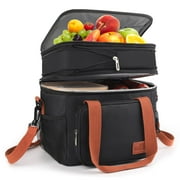 Insulated Lunch Bag for Women/Men, 17L Expandable Double Deck Lunch Cooler Box, Lightweight Leakproof Lunch Tote Bag W/ Side Tissue Pocket&Adjustable Shoulder Strap, Suit for Work,School,Picnic(Black)
