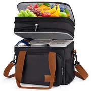 Insulated Lunch Bag for Women/Men, 17L Expandable Double Deck Lunch Cooler Box, Lightweight Leakproof Lunch Tote Bag W/ Side Tissue Pocket&Adjustable Shoulder Strap, Suit for Work,Picnic,Black