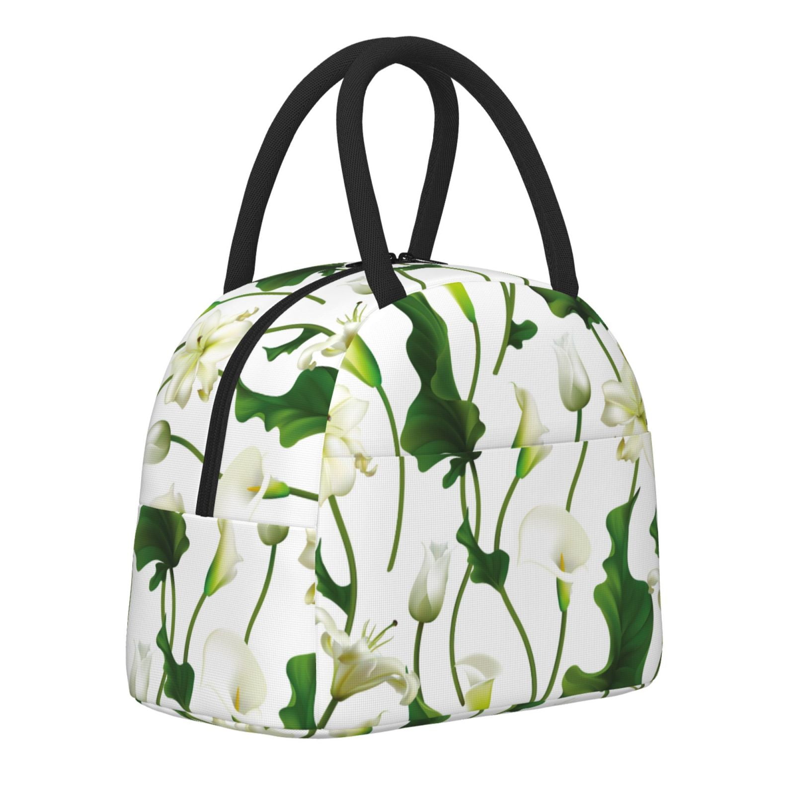 Insulated Lunch Bag Women Men Calla Lily Flowers Bloom Reusable Lunch Box for Women Kid with Front Pocket Large Capacity Tote Cooler Lunch Bags for Work Travel Office Picnic School