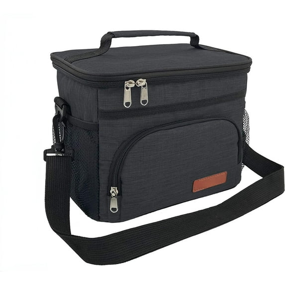 Insulated Lunch Bag for Women/Men - Reusable Lunch Box for Office Picnic Hiking Beach - Leakproof Cooler Tote Bag Organizer with Adjustable Shoulder Strap for Adults - Black