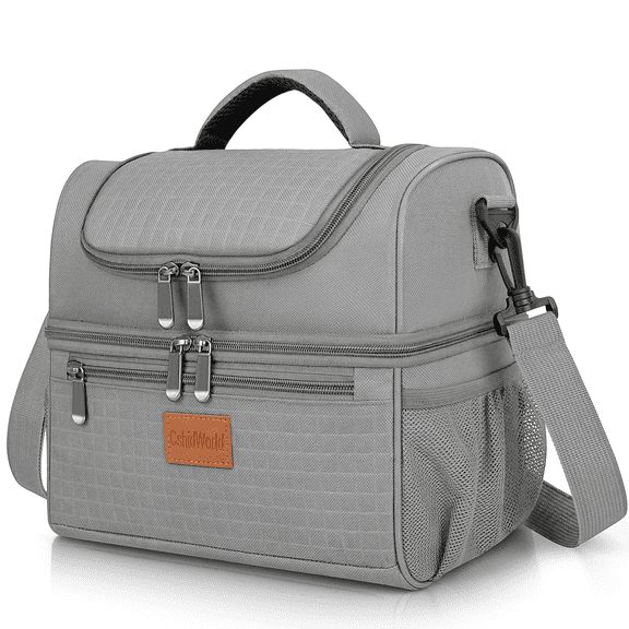 Lunch Box Bag for Men Women, 18 Qt (17L) Dual Layer, Leakproof insulated Adult Lunch Cooler Bag with Adjustable Shoulder Strap & Multiple Pockets for Work, Picnic, Travel, Gray
