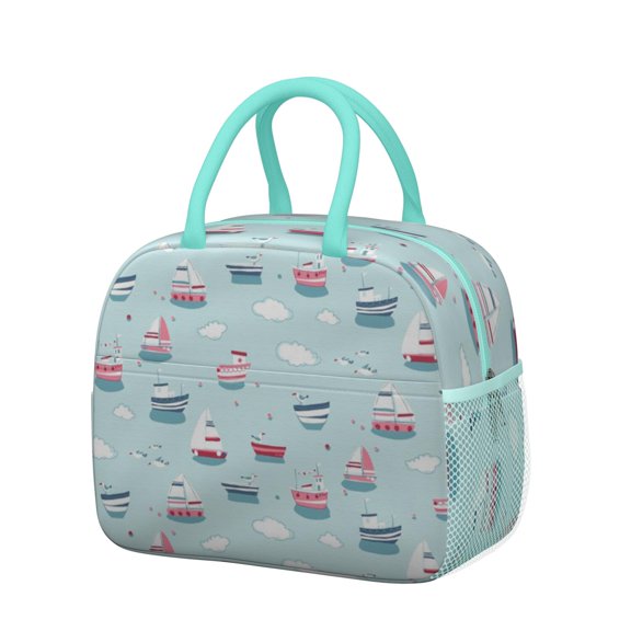 Insulated Lunch Bag Women – Nautical Marine & Lighthouse Print Cooler Tote, Thermal Insulation, Portable & Reusable Lunch Box for Workplace, Beach, and Summer Travel