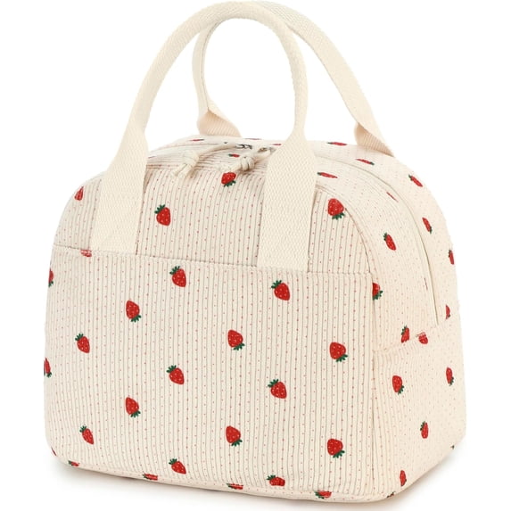 Insulated Lunch Bag for Women, Premium Corduroy Lunch Tote with Aluminum Lining, Large Capacity Water-Resistant Beige Cream Reusable Lunch Box for Work Picnic