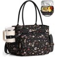 thumbnail image 1 of Insulated Lunch Bag for Women, Quilted Lunch Tote Cooler Bag with 40oz Cup Holder & Strap,14L Leakproof Lunch Box for Work Office Teacher Nurse Picnic Travel, Black Floral, 1 of 9