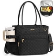 thumbnail image 1 of Insulated Lunch Bag for Women, Quilted Lunch Tote Cooler Bag with 40oz Cup Holder & Strap,14L Leakproof Lunch Box for Work Office Teacher Nurse Picnic Travel, Black, 1 of 9