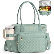 Insulated Lunch Bag for Women, Quilted Lunch Tote Cooler Bag with 40oz Cup Holder & Strap,14L Leakproof Lunch Box for Work Office Teacher Nurse Picnic Travel, Sage Green