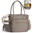 thumbnail image 1 of Insulated Lunch Bag for Women, Quilted Lunch Tote Cooler Bag with 40oz Cup Holder & Strap,14L Leakproof Lunch Box for Work Office Teacher Nurse Picnic Travel, Taupe, 1 of 9