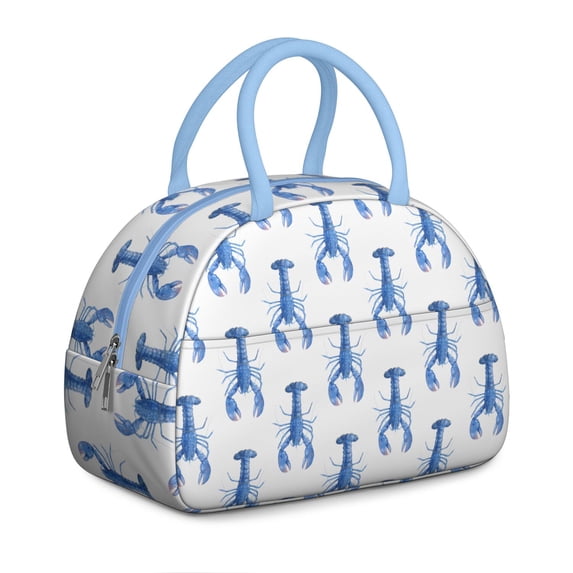 Insulated Lunch Bag Women, Reusable Blue Lobster Art Painting Pattern Tote Lunch Box, Leakproof Cooler Lunch Bags for Work Office Travel Picnic