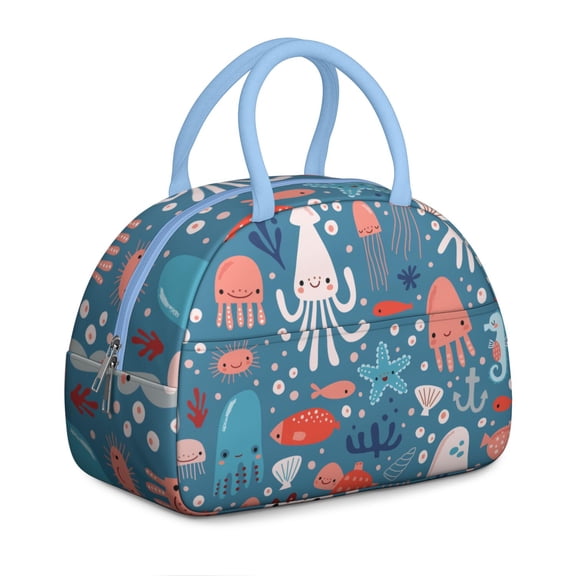 Insulated Lunch Bag Women, Reusable Cute Octopus Sea Creatures Tote Lunch Box, Leakproof Cooler Lunch Bags for Work Office Travel Picnic
