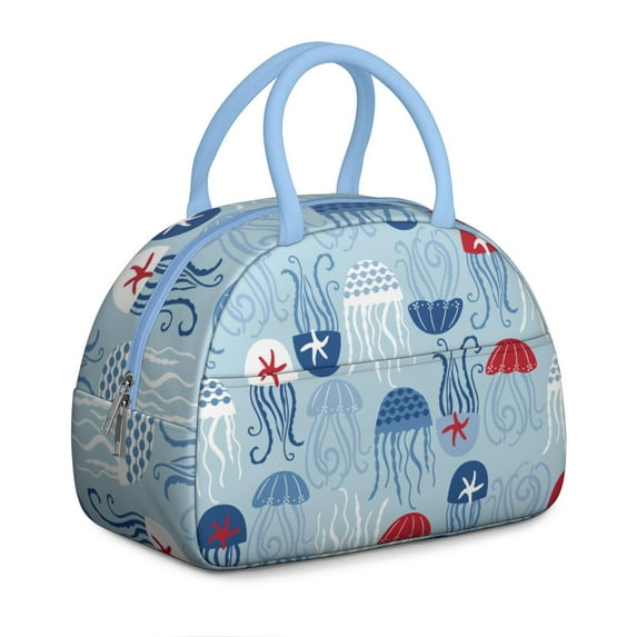 Insulated Lunch Bag Women, Reusable Light Blue Octopus Repeat Tote Lunch Box, Leakproof Cooler Lunch Bags for Work Office Travel Picnic