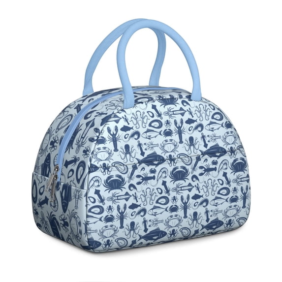 Insulated Lunch Bag Women, Reusable Lobster Seafood Seamless Pattern Stock Vector. Tote Lunch Box, Leakproof Cooler Lunch Bags for Work Office Travel Picnic