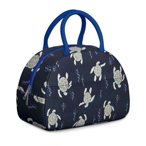Insulated Lunch Bag Women, Reusable Navy Swimming Turtles Tote Lunch Box, Leakproof Cooler Lunch Bags for Work Office Travel Picnic