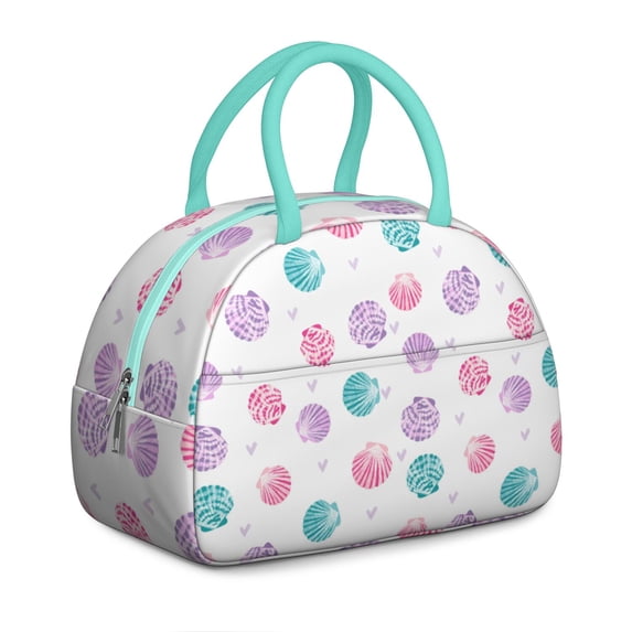 Insulated Lunch Bag Women, Reusable Pink and Purple Seashells Tote Lunch Box, Leakproof Cooler Lunch Bags for Work Office Travel Picnic
