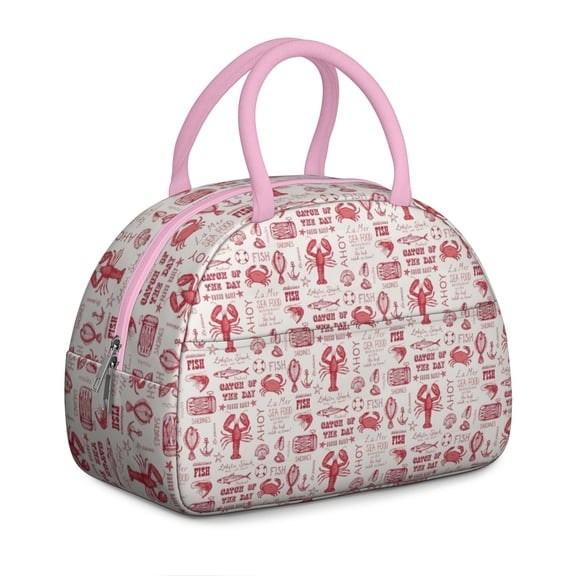Insulated Lunch Bag Women, Reusable Seafood Crab Lobster Red Oilcloth Tablecloth Tote Lunch Box, Leakproof Cooler Lunch Bags for Work Office Travel Picnic