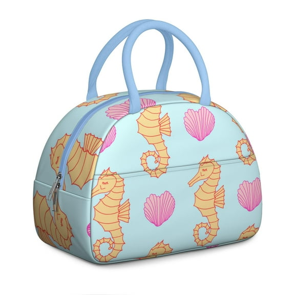 Insulated Lunch Bag Women, Reusable Seahorse Love Seashells Tote Lunch Box, Leakproof Cooler Lunch Bags for Work Office Travel Picnic