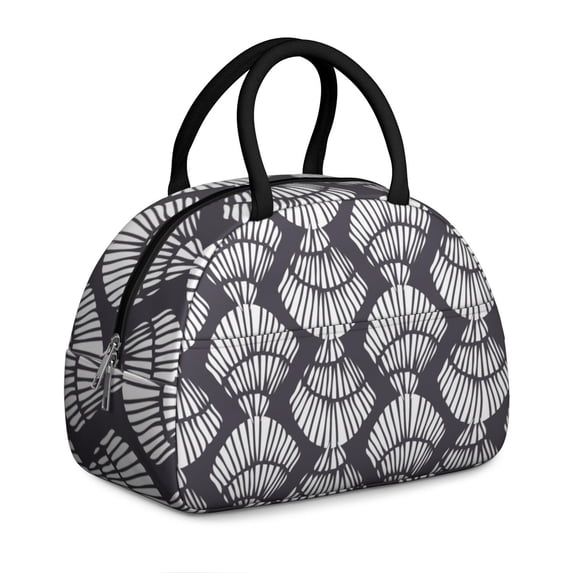 Insulated Lunch Bag Women, Reusable Shell Stripe Beach Pattern Tote Lunch Box, Leakproof Cooler Lunch Bags for Work Office Travel Picnic