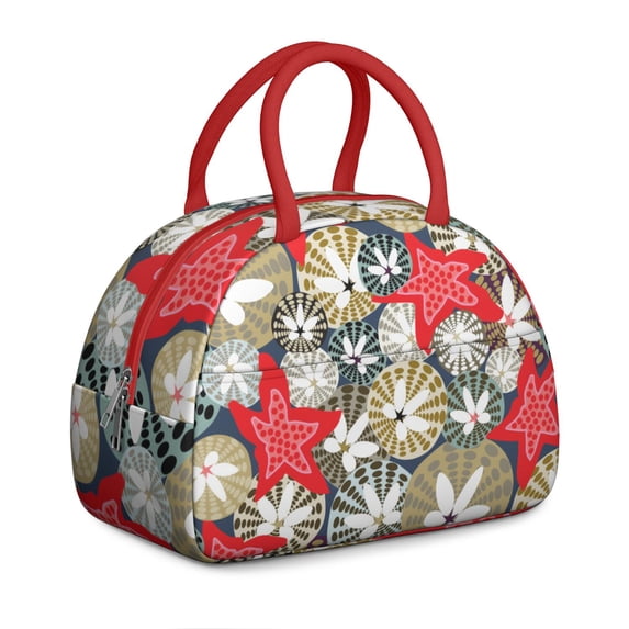 Insulated Lunch Bag Women, Reusable Starfish and Sea Shells Tote Lunch Box, Leakproof Cooler Lunch Bags for Work Office Travel Picnic