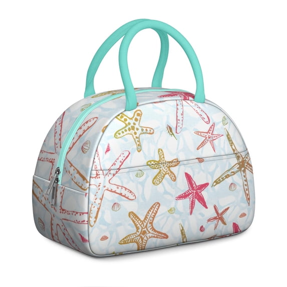 Insulated Lunch Bag Women, Reusable Summer Happy Beach Starfish Tote Lunch Box, Leakproof Cooler Lunch Bags for Work Office Travel Picnic