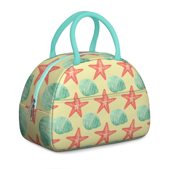 Insulated Lunch Bag Women, Reusable Watercolor Starfish and Sea Shell Tote Lunch Box, Leakproof Cooler Lunch Bags for Work Office Travel Picnic